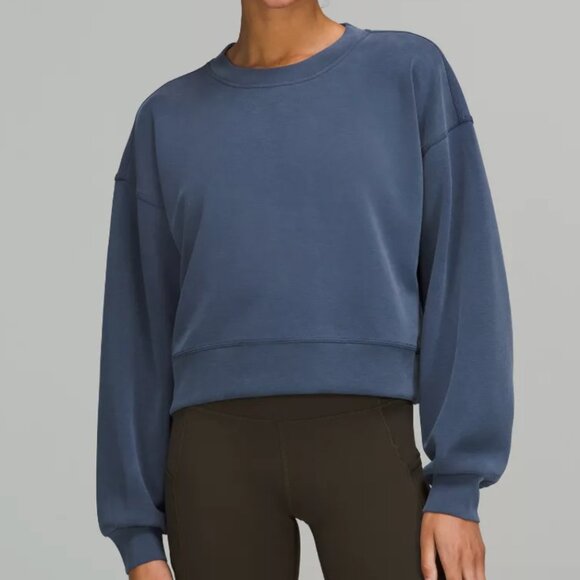 Lululemon Perfectly Oversized Cropped Crew Softstreme Blue Crew Sweatshirt 8 - Picture 1 of 9